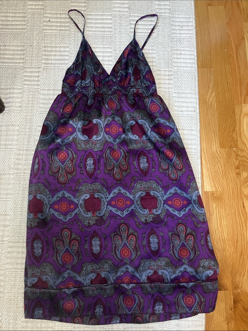 Banana Republic Purple Paisley Spaghetti-Strap Silk Dress